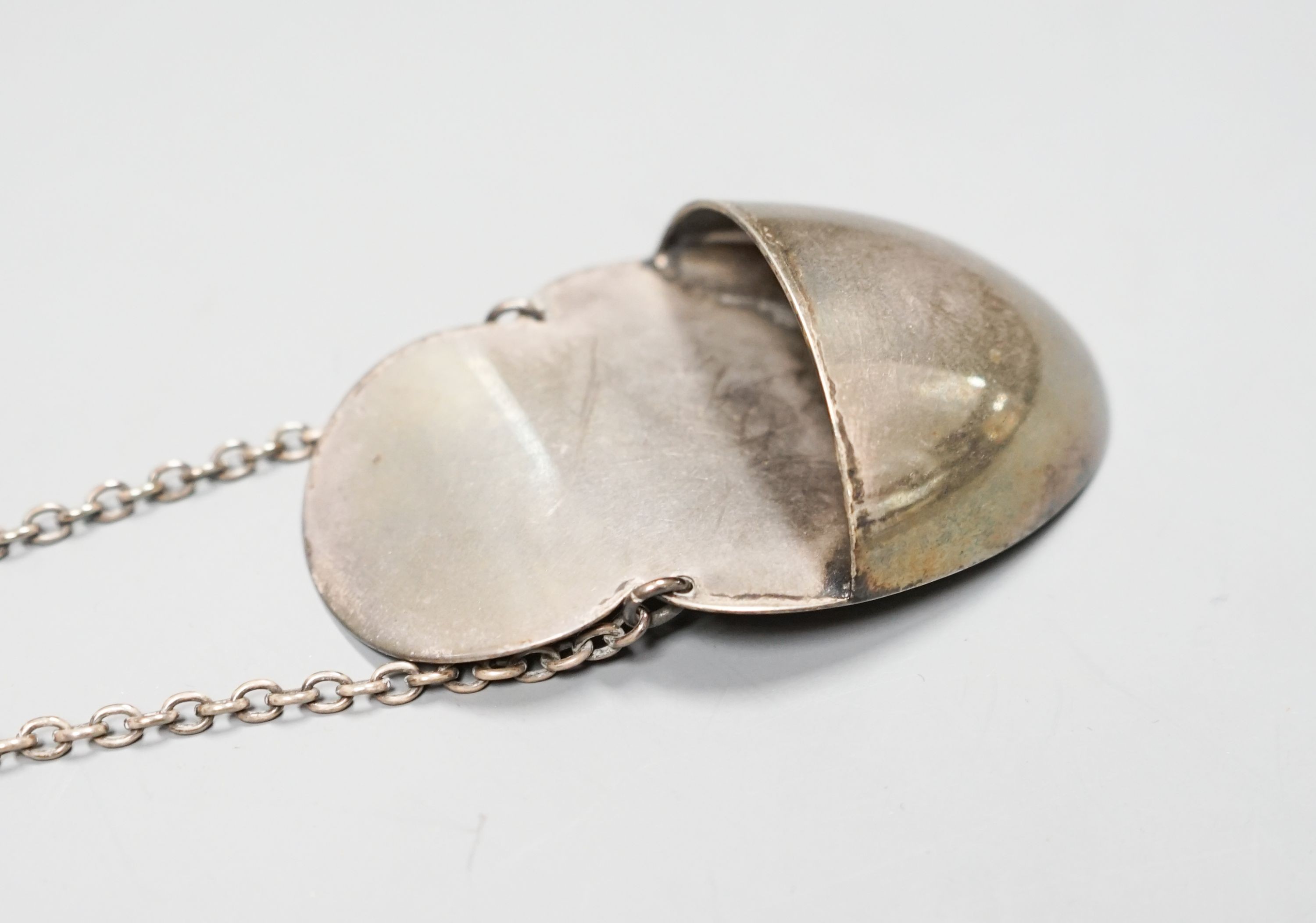 An Asprey &Co silver plated pocket with suspension chain, 73mm, in original box